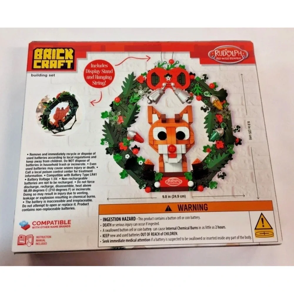 Rudolph the Red-Nosed Reindeer Light Up Holiday Wreath Building Bricks Set 526pc